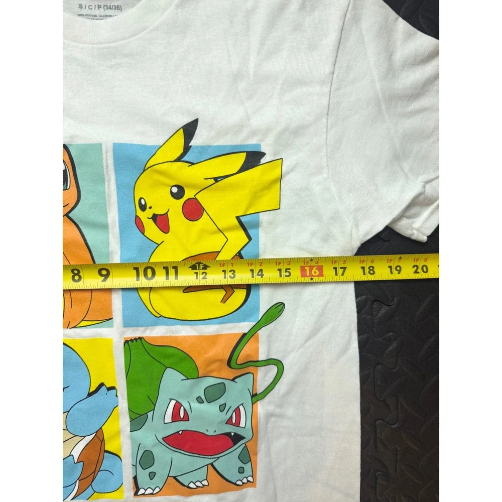 Pokemon Graphic T-Shirt White Small Pikachu Charmander Squirtle Bulbasaur‎ Tee